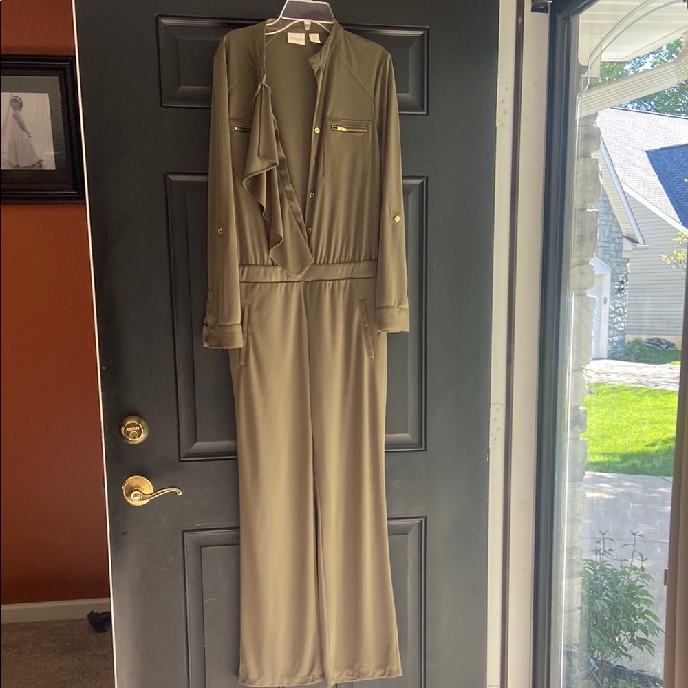 Olive Green Jumpsuit with Gold Accents
